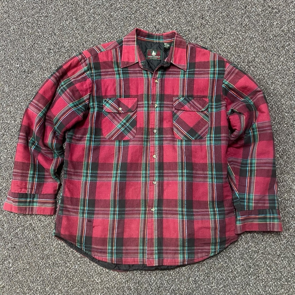 Vintage High Sierra All Cotton Flannel Plaid Red Button Down Heavyweight 1990s L